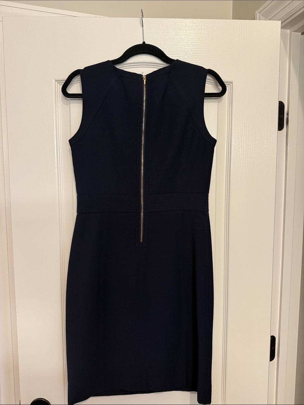 Ann Taylor Navy Sleeveless Sheath Dress with Gold Shoulder Buttons - Picture 4 of 4
